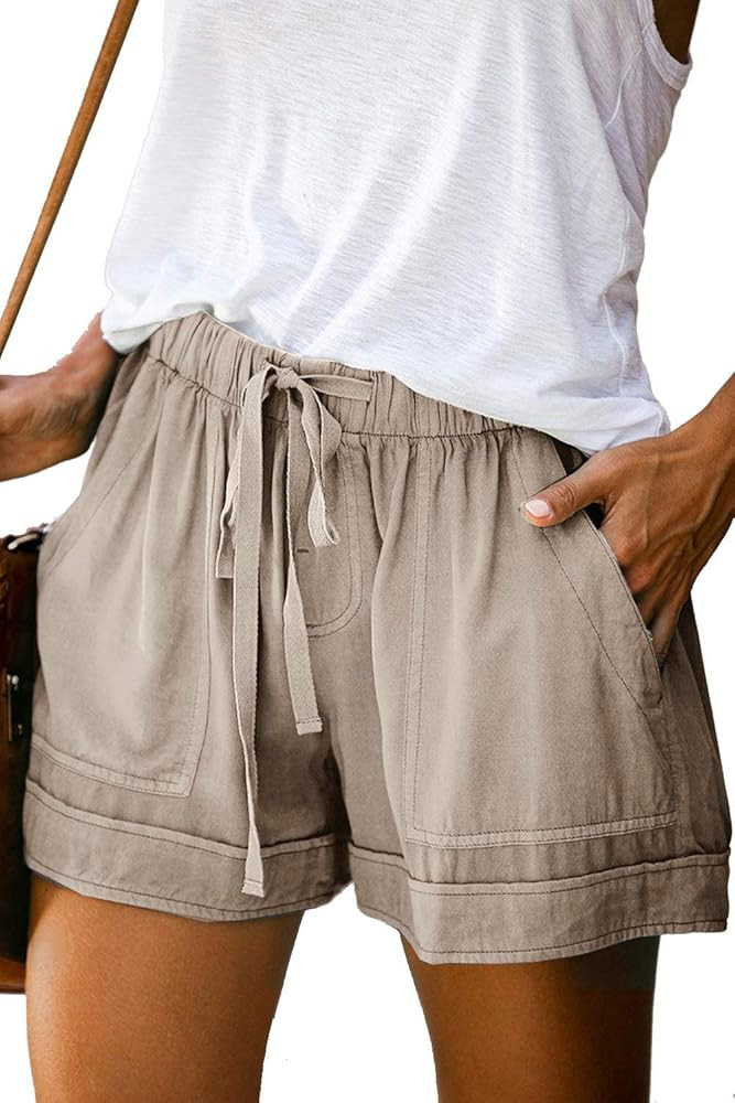 Mosucoirl Women Comfy Drawstring Casual Elastic Waist Pure Color Shorts Summer Beach Lightweight ... | Amazon (US)