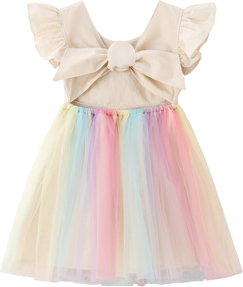 Dutebare Toddler Girls Tulle Tutu Dress Linen Ruffle Tie Back Sleeveless Kids Princess Party Dres... | Amazon (US)