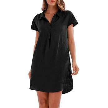Amazhiyu Women's 100% Linen Summer Above Knee Length Dresses Casual Short Sleeve | Amazon (US)