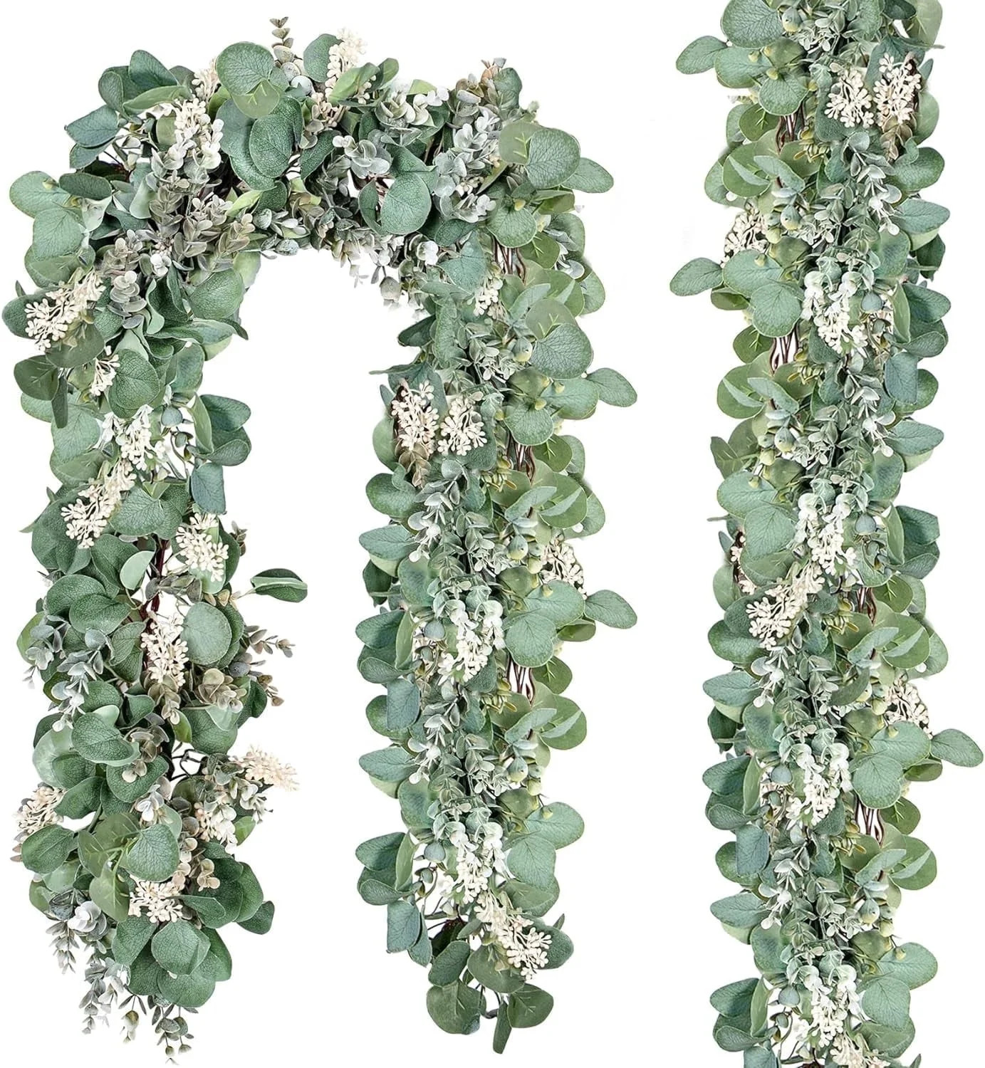 Scidweet 2 Pack Christmas Greenery Garlands, 13 ft Artificial Greenery Eucalyptus leaf Garland wi... | Walmart (US)