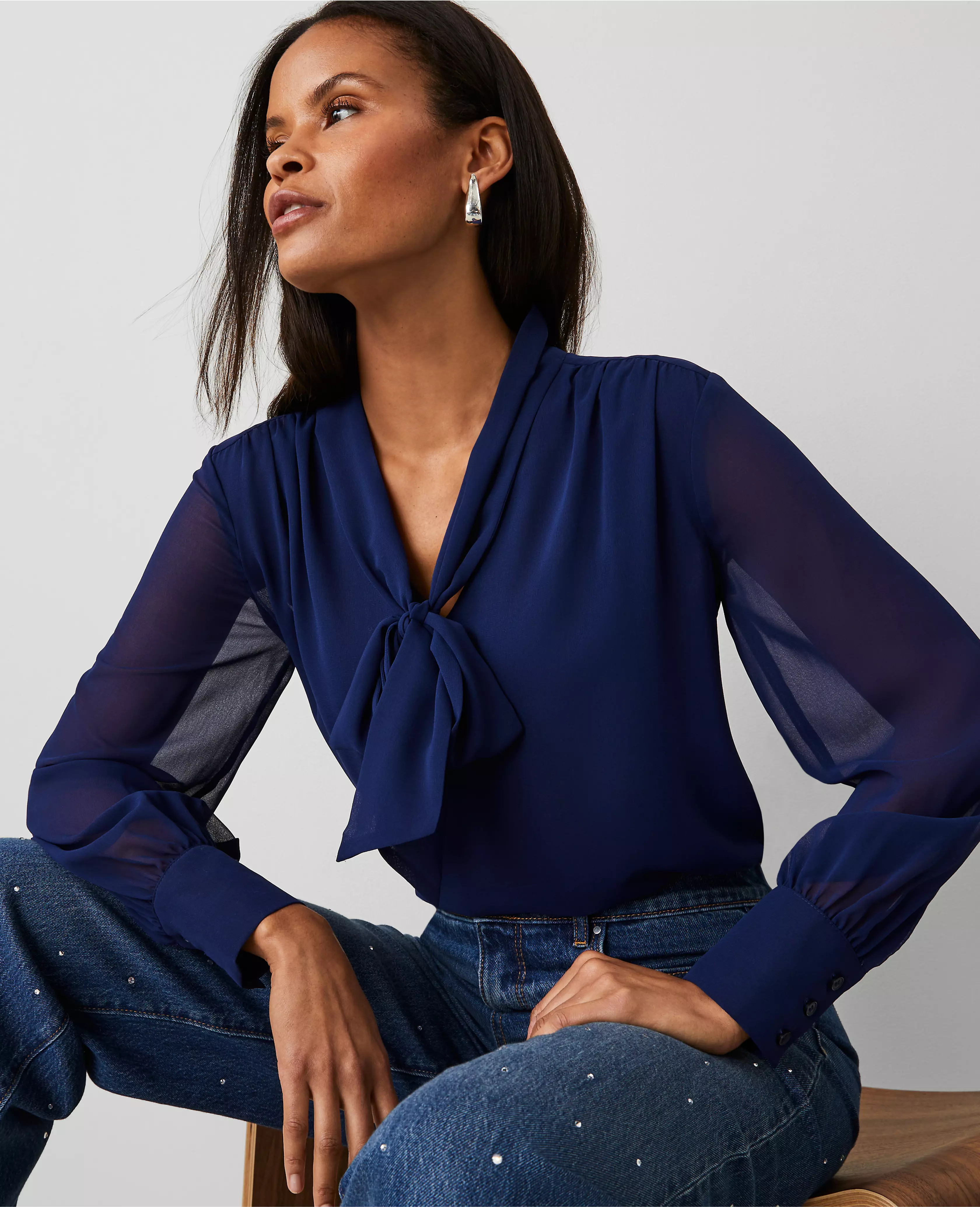 V-Neck Bow Blouse | Ann Taylor
