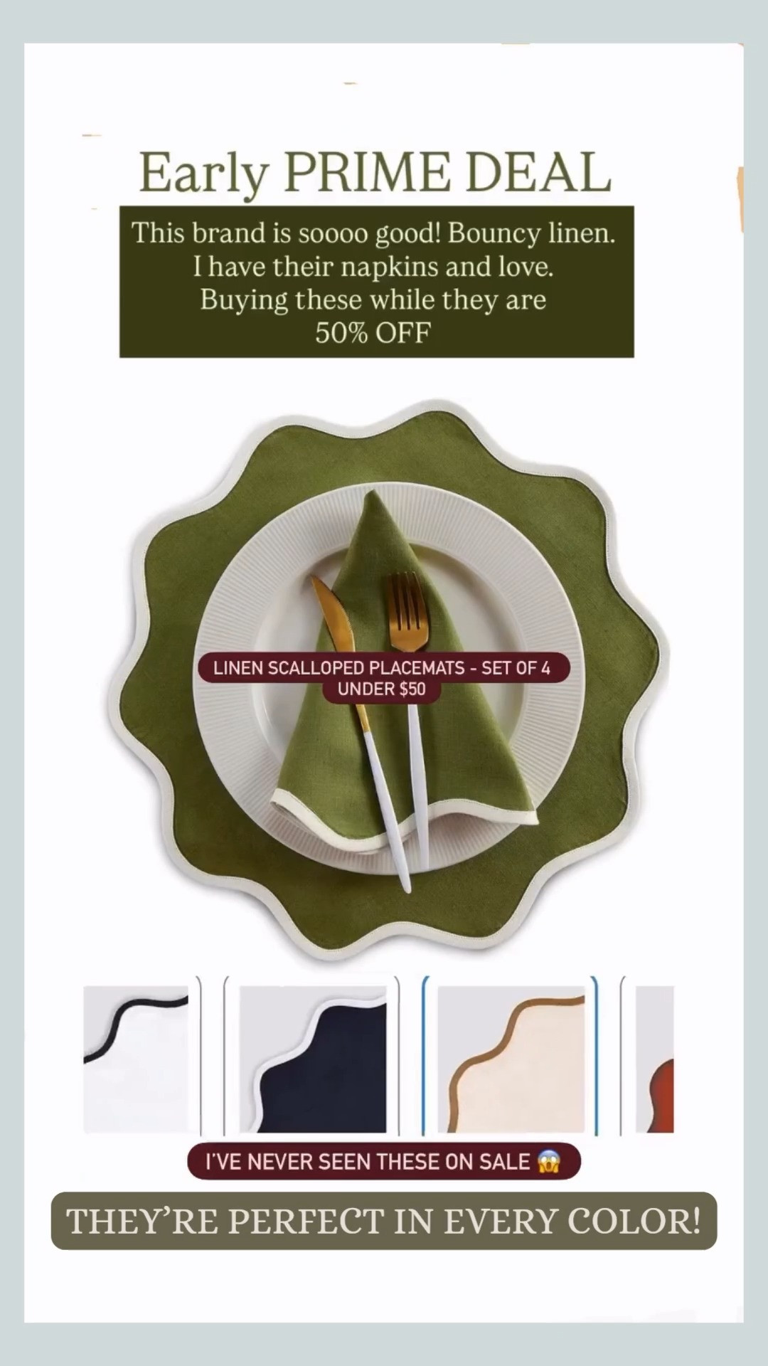 EARLY PRIME DAY DEAL that I own and LOVE!! My favorite Solino Home linen napkins! So many color options perfect for every event and holiday! Bring a pop of color to your tablescape, you wont regret it! All under $50!

#TheSouthernSource 

 #LTKSeasonal #LTKHome #LTKSaleAlert