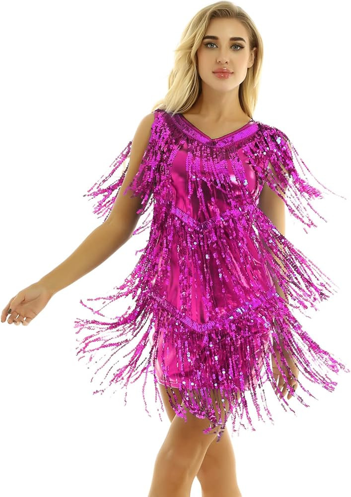 JEATHA Women's Sleeveless V Neck 1920s Sequins Fringed Flapper Party Bodycon Dress for Latin Danc... | Amazon (US)