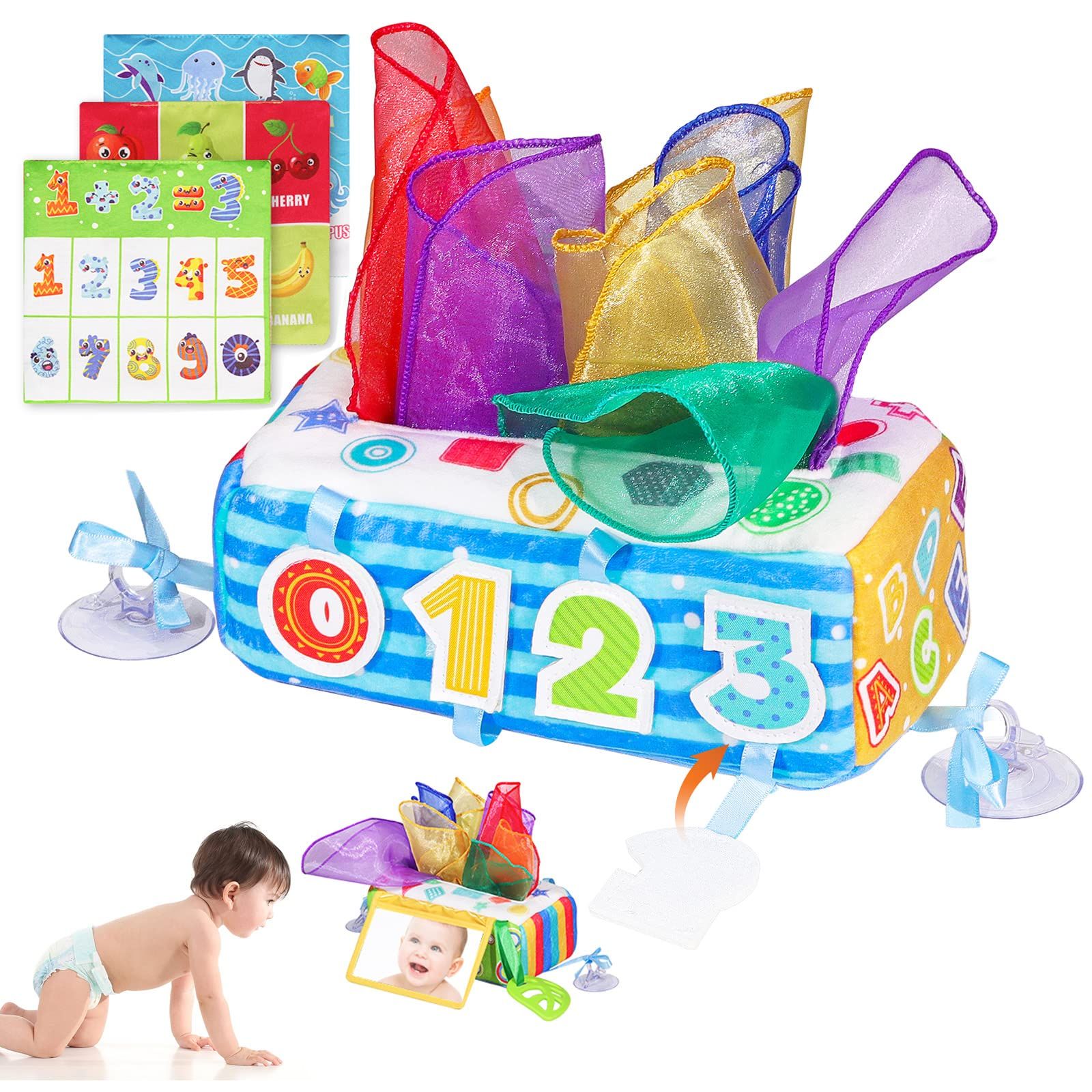 VPOJOY Baby Tissue Box Toy, Soft Montessori Magic Tissue Box Baby Toys 6 to 12 Months, High Contrast | Amazon (US)