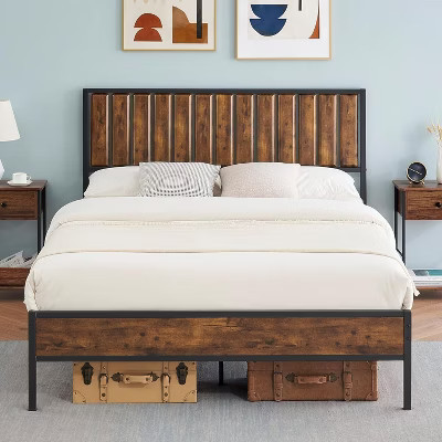 Bed Frame with Wood Headboard,Metal Platform Bed Frame with Heavy Duty Steel Slats, No Box Spring Needed, Full | Target