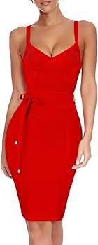 Madam Uniq Women's Bandage Dress Strap Sashes Sleeveless Rayon Bodycon Dresses Club | Amazon (US)
