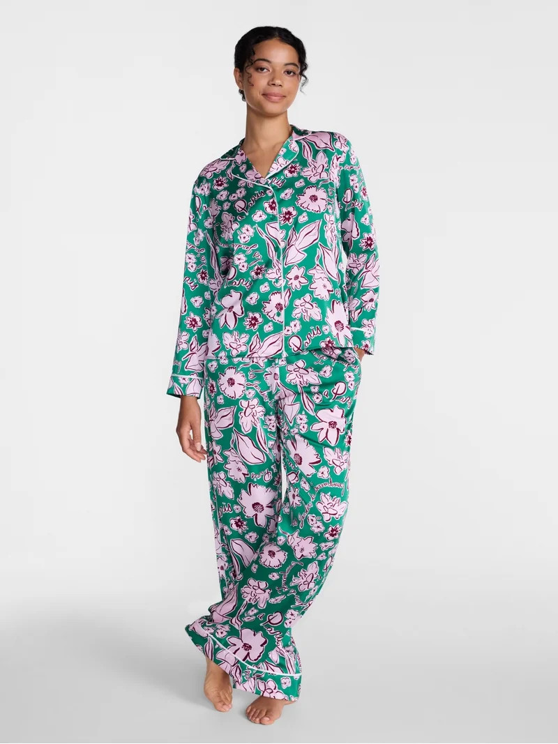 Joyspun Women\u2019s Stretch Satin Sleep Top and Pants, 2-Piece Set, Sizes XS to 3X | Walmart (US)