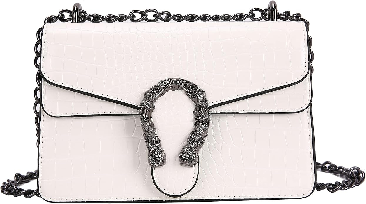 Crossbody Shoulder Evening Bag for Women - Snake Printed Leather Messenger Bag Chain Strap Clutch... | Amazon (US)