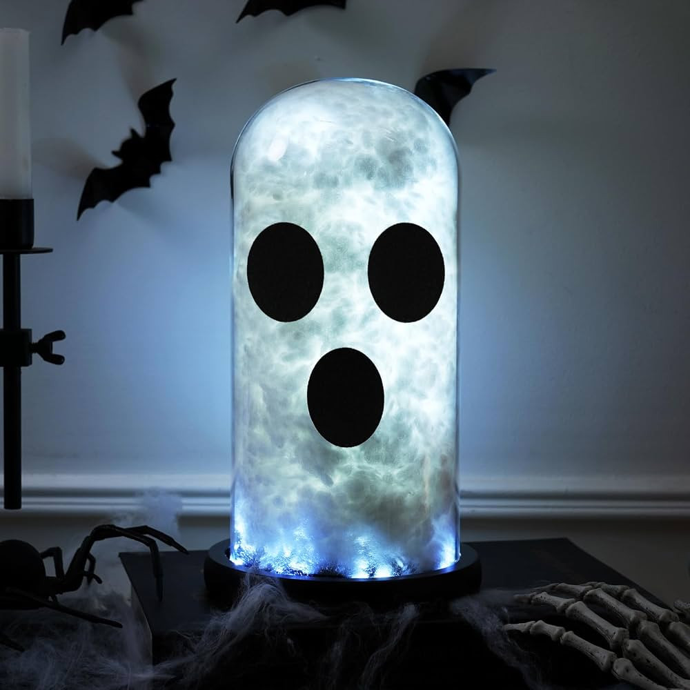 Ghost Halloween Decor, Light Up Ghost Decor in Glass Dome Cloche, Adopt a Ghost for Halloween Dec... | Amazon (US)