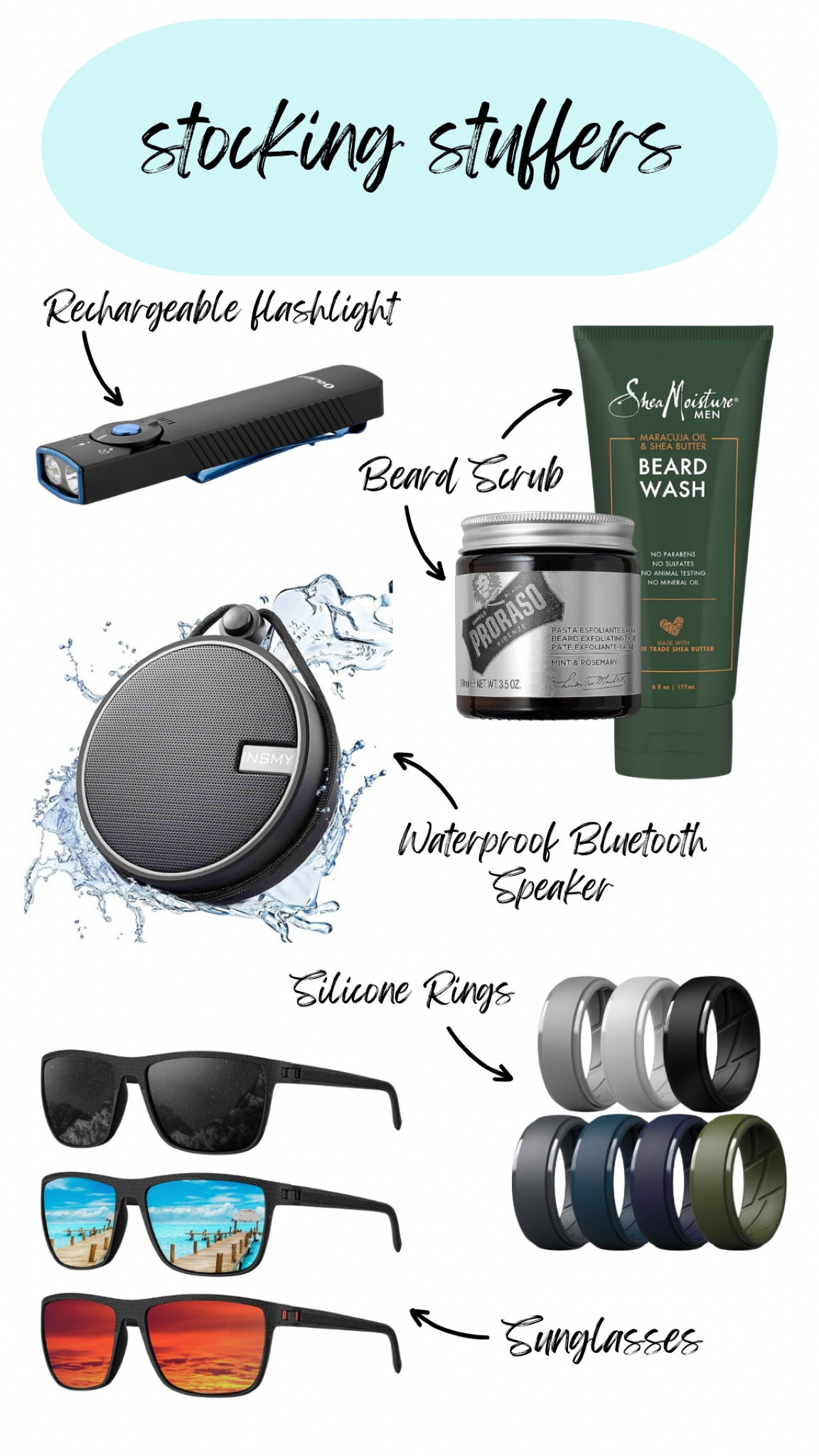 Some stocking stuffer ideas for the men in your life!! Although… I think I’d use the waterproof speaker a lot more than my husband!  😂