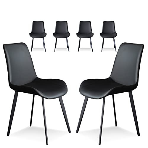 seonyou Dining Chairs Set of 6 Black Faux Leather for Kitchen Dining Room, Comfortable Mid Century Modern Chair with Metal Legs, Upholstered Side Chair for Livingroom | Amazon (US)