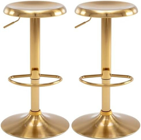 Adjustable Bar Stools Set of 2, Swivel Round Metal Airlift Barstools, Backless Counter Height Bar... | Amazon (US)