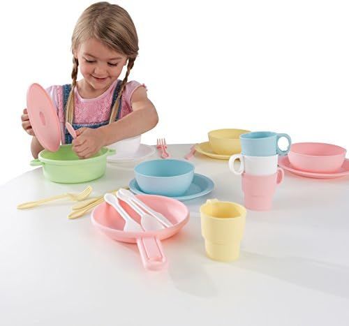 KidKraft 27-Piece Pastel Cookware Set, Plastic Dishes and Utensils for Play Kitchens, Gift for Ag... | Amazon (US)