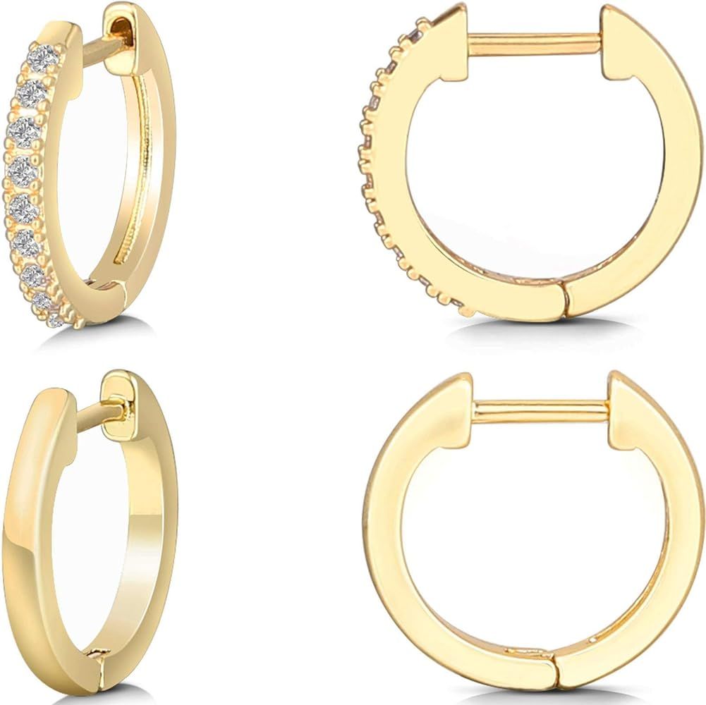 Gacimy Hoop Earrings for Women 14K Gold Cartilage Stud Small Huggie Ear Cuff | Amazon (US)