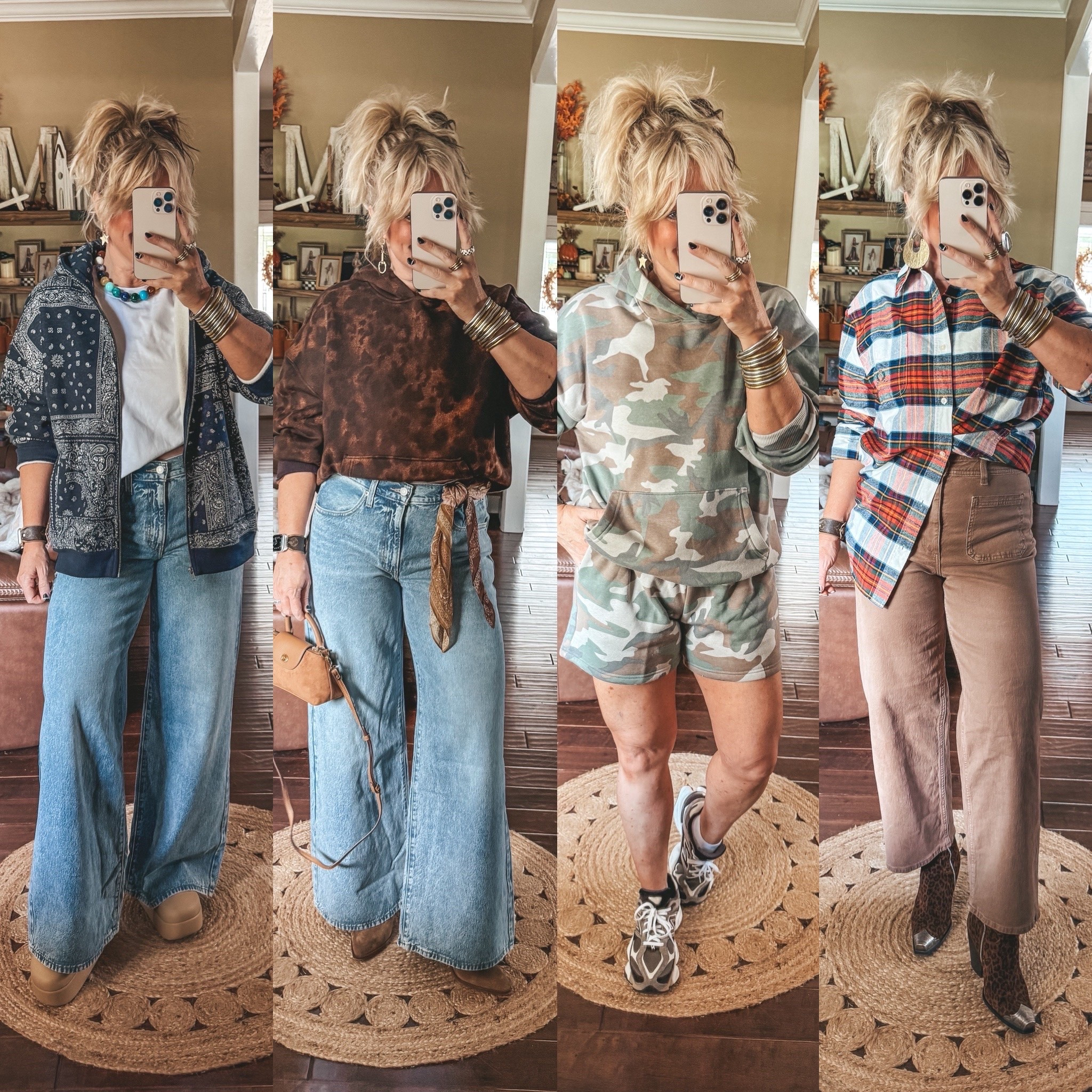 Bandana print M
Animal print hoodie M
Camo hoodie S
Shorts M
Plaid button down L 
Jeans sized up one in both 
@Target @Walmart 
#falloutfit #targetfashion #walmartfashion #hoodie #bandanaprint #camo #plaidbuttondown

#LTKOver40 #LTKmomlife
