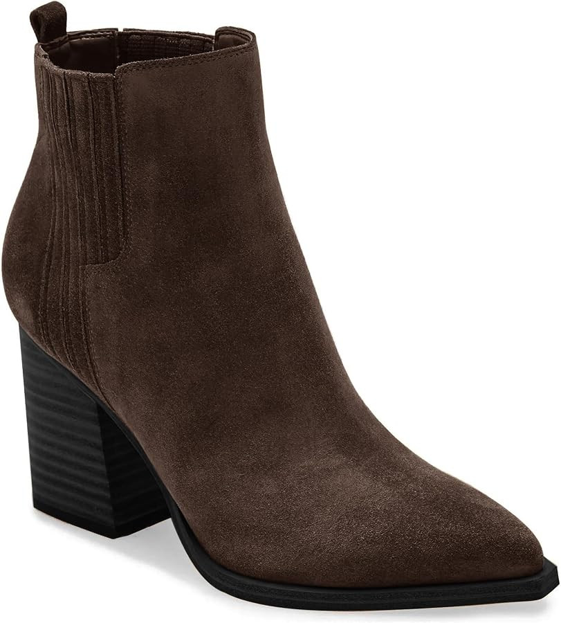 Imily Bela Womens Ankle Boots Pointed Toe Chunky Stacked Mid Heeled Faux Suede Leather Booties | Amazon (US)