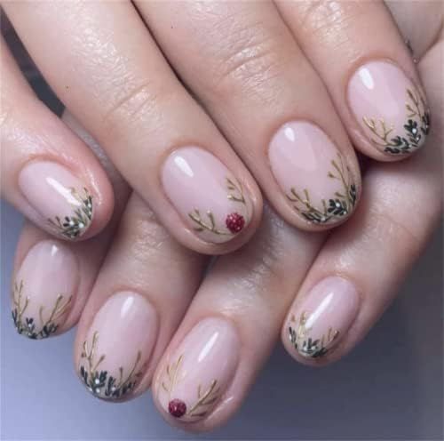 VOTACOS Christmas Press on Nails Short Oval Fake Nails Nude False Nails with Christmas Deer Desig... | Amazon (US)