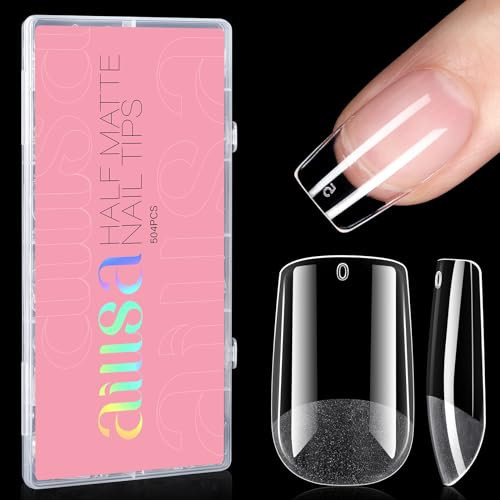 AILLSA Short Square Nail Tips 504PCS Gel Full Cover Nails Tips Half Matte False Gelly Nail Tip Press on Clear Soft Nails Tips for DIY Nail Extension 12 Sizes with Storage Box | Amazon (US)