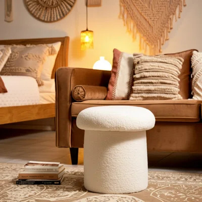 Ottoman Velvet Wood Mushroom Shape 17"X17"X17" Boho Glam Accent For Home Office Bedroom Living Room | Wayfair North America