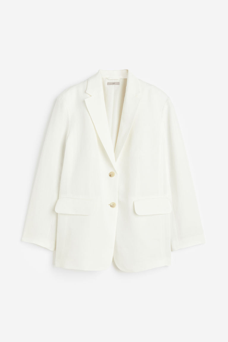 H & M - Oversized linen-blend blazer - White | H&M (UK, MY, IN, SG, PH, TW, HK)