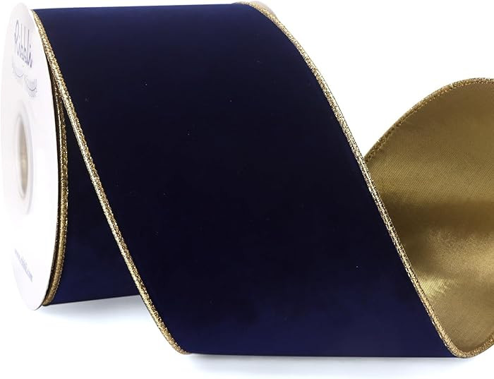 Ribbli Navy Velvet Wired Ribbon 4 Inch Luxury Matte Velvet Christmas Ribbon for Gift Wrapping Chr... | Amazon (US)