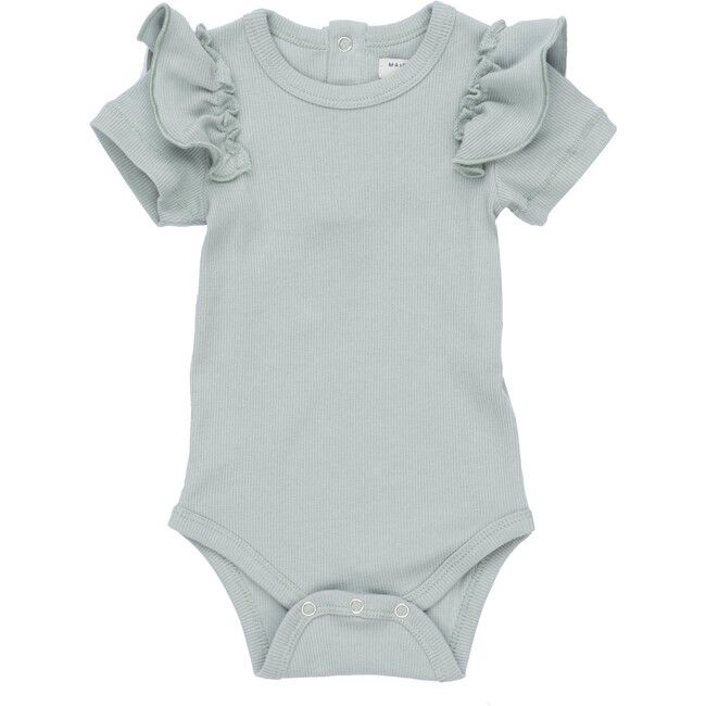 Baby Eden Ruffle Shoulder Bodysuit, Dusty Blue | Maisonette