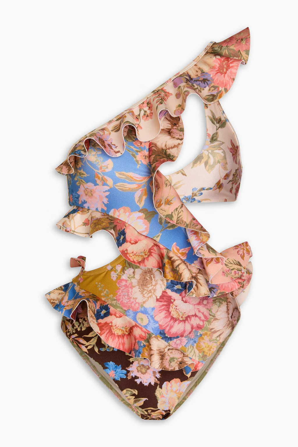 One-shoulder ruffled cutout floral-print swimsuit | The Outnet (US and CA)