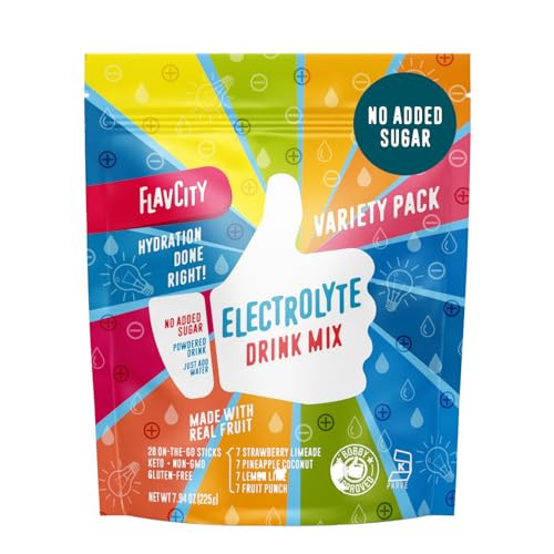 FlavCity Electrolytes Powder Packets - 28 Hydration Packets, Variety Pack - No Added Sugar - Hydration Powder with Real Fruit & Unrefined Sea Salt - Keto & Gluten-Free (28 Stick Packs) | Amazon (US)