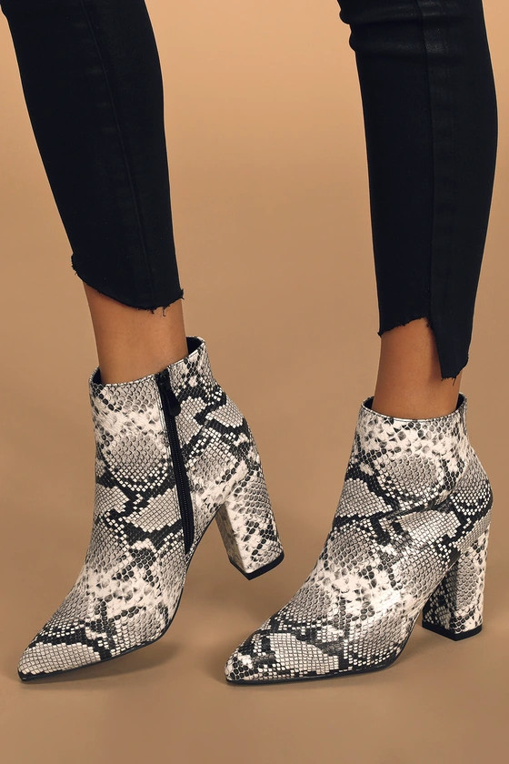 Ottava Black and White Snake High Heel Booties | Lulus (US)