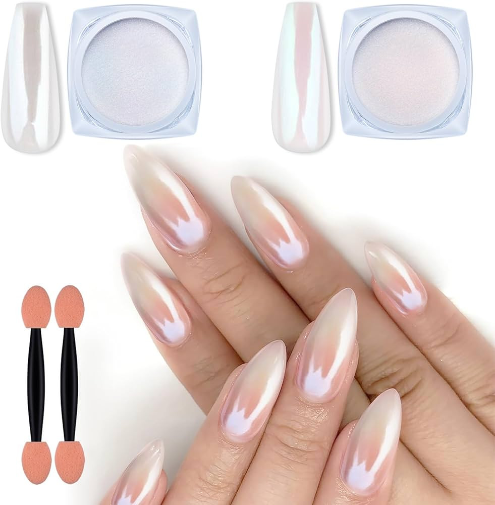 Artdone 2 Jars Chrome Nail Powder White and Red Pearl, Iridescent Aurora Powder Metallic Mirror E... | Amazon (US)