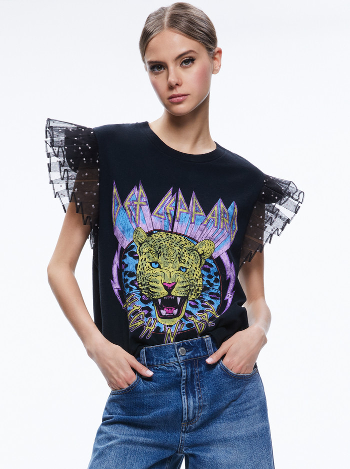 MILLER TEE WITH TULLE PUFF SLEEVES | Alice + Olivia