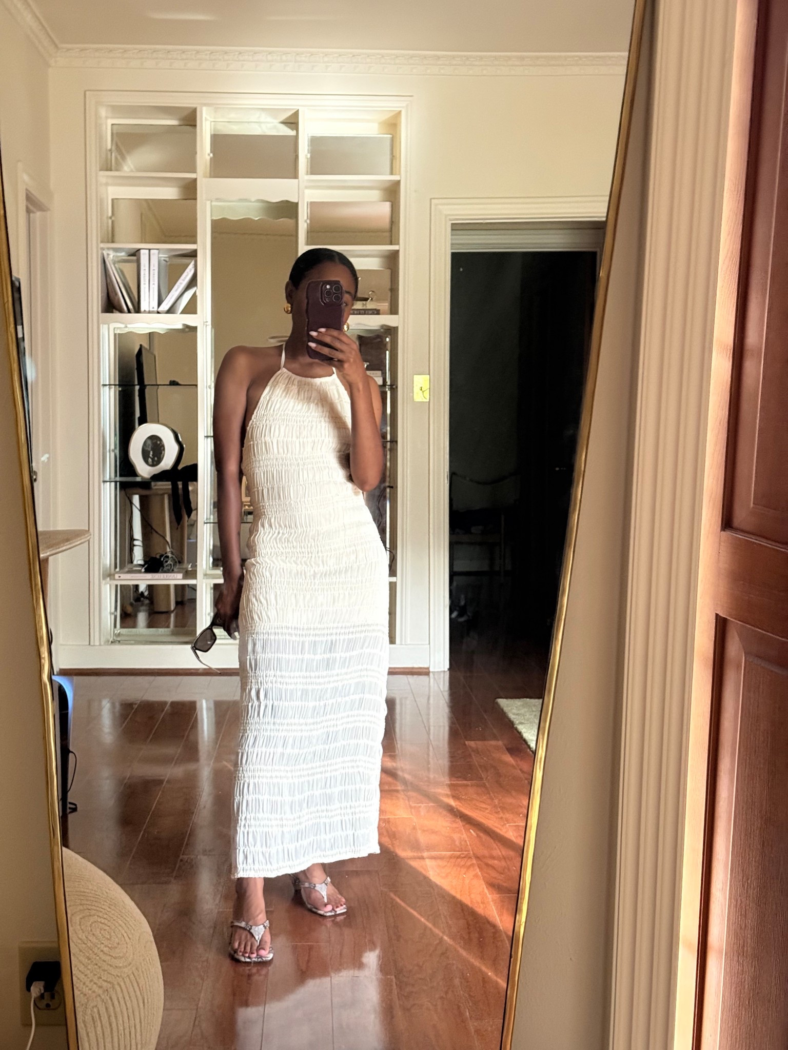 Summer dress: Cream halter ruched dress paired with snake print thong kitten heel sandals 

#LTKStyleTip #LTKShoeCrush