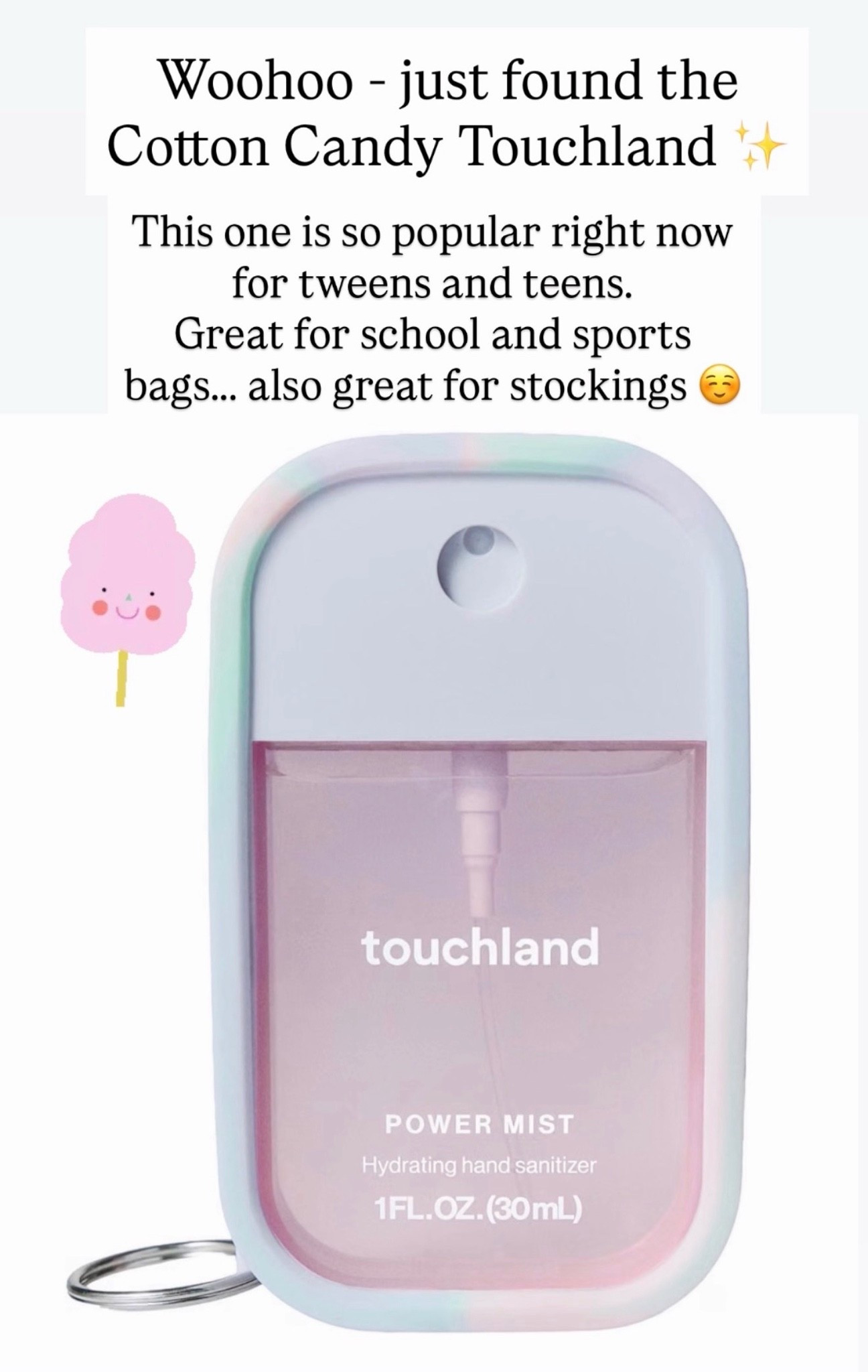 This is a perfect stocking stuffer! Cotton candy, touchland sanitizer spray
