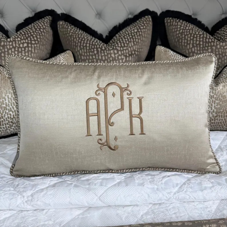 Monogram Custom Cushion, Luxury Taupe Bronze Personalised Initial Cushion, Initials Embroidered C... | Etsy (Global)