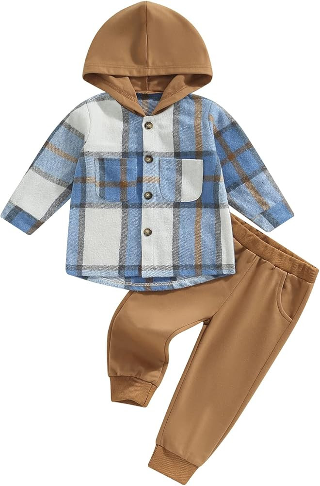 2Pcs Baby Boys Hoodie Tops Pants Set Dinosaur Deer Print Sweatsuit Fall Winter Outfits | Amazon (US)