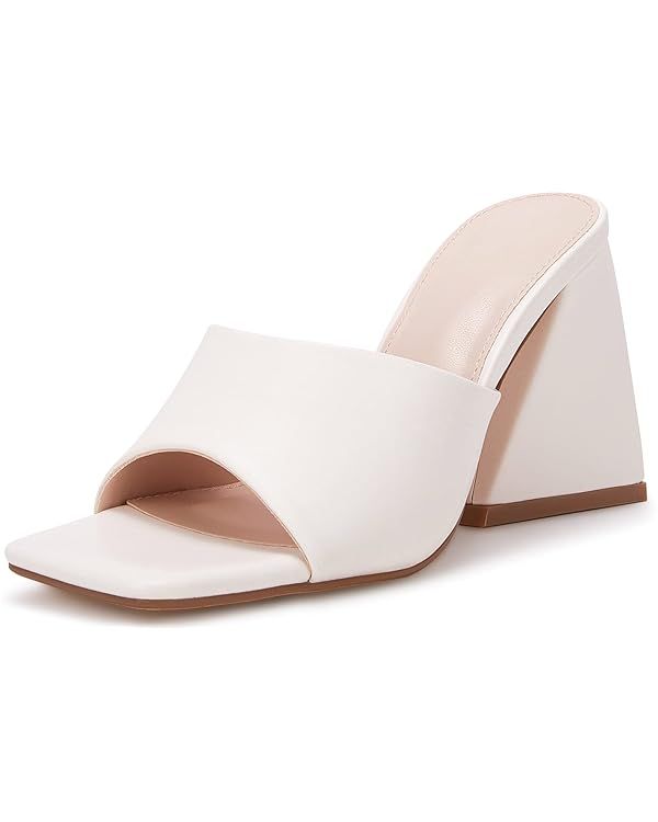 VETASTE Women's Heeled Sandals Square Open Toe Slip on Block Heels Mules | Amazon (US)