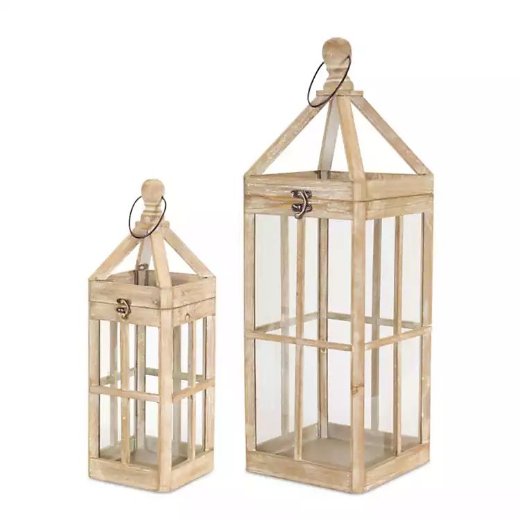 Whitewashed Rustic Wood Frame Lanterns, Set of 2 | Kirkland's Home