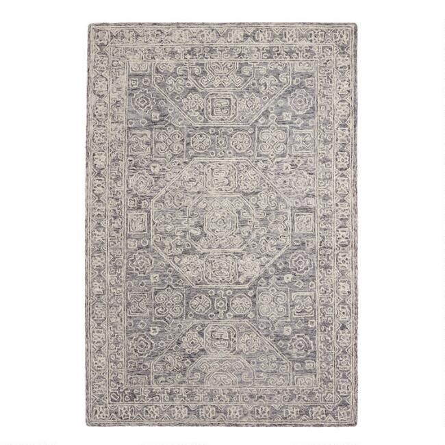 Gray and Ivory Tufted Wool Reyes Area Rug | World Market