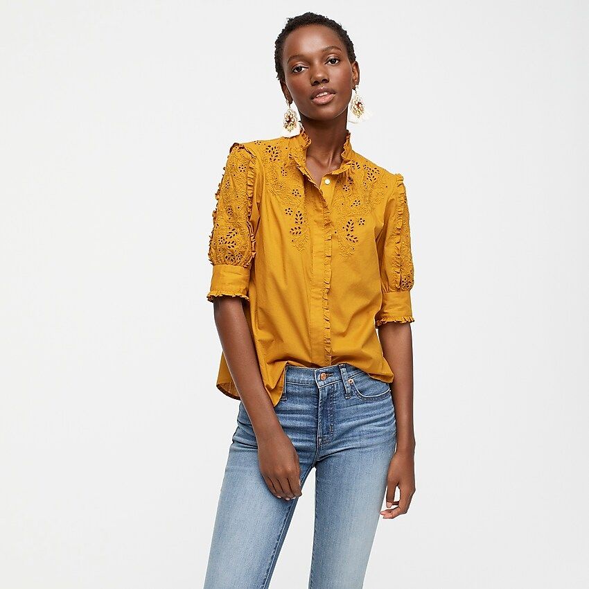 Mockneck embroidered blouse | J.Crew US