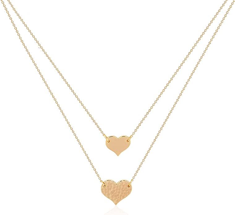 MEVECCO Layered Heart Necklace Pendant Handmade 18k Gold Plated Dainty Gold Choker Arrow Bar Laye... | Amazon (US)