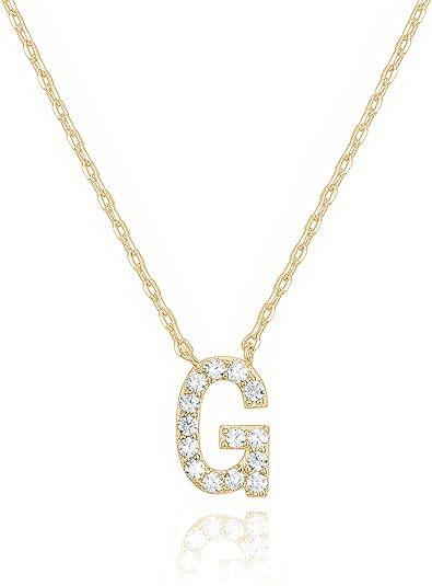 PAVOI 14K White Gold Plated Cubic Zirconia Initial Necklace | Letter Dainty Necklaces for Women | Amazon (US)