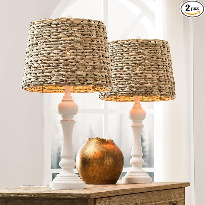 Maxax Country Cottage Table Lamps Set of 2, Boho Table Lamps Design Tropical Rattan Tapered Drum ... | Amazon (US)