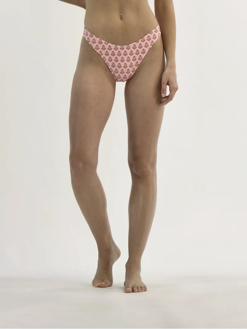 No Boundaries Pink Palms High Cut Bikini Swim Bottoms, Women's - Walmart.com | Walmart (US)