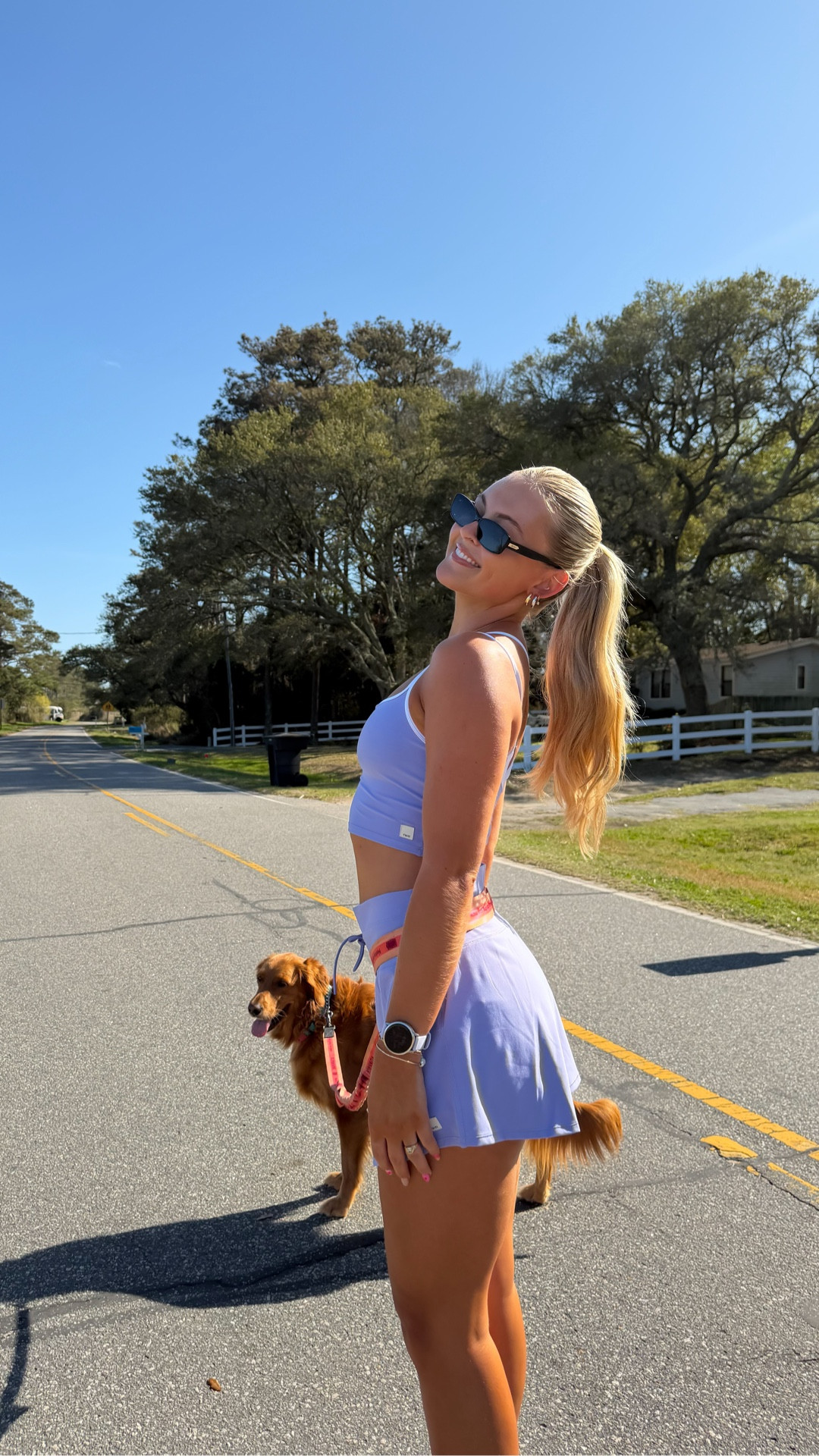 full day of movement as a personal trainer who wfh 💻🤸🏼‍♀️🌞
 loving this new Hyacinth colorway from @Vuori US  the prettiest color for spring!!! #vuoripartner

wearing the Daily Form Legging + Daily Form Bra for my workout and then changing into the Daily Skirt + Daily Layered Tank for my walk!! the Daily Collection is sooo smooth, supportive, sweat-wicking, and perfect for staying active all day long 🌸

#fitness #health #healthylifestyle #motivation
