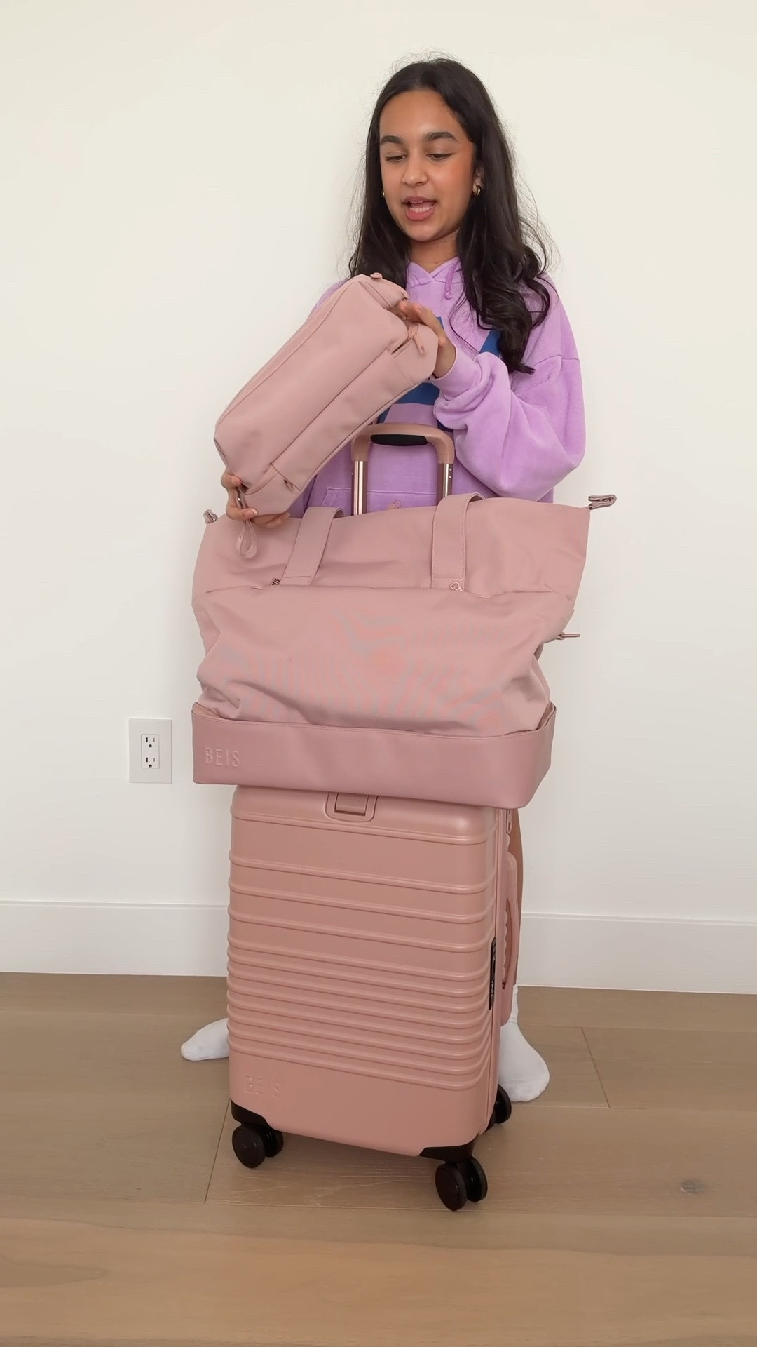 Got Laila a new travel set and the atlas pink is so pretty! We went with the carry on roller and weekender combo which is a DREAM for being able to fit everything you need for at least 5 days. This combo fits A TON! We love the extra shoe storage at the bottom of the weekender tote!! Also linked the cosmetic bag she was super excited about! @beistravel #sponsored

#LTKTravel