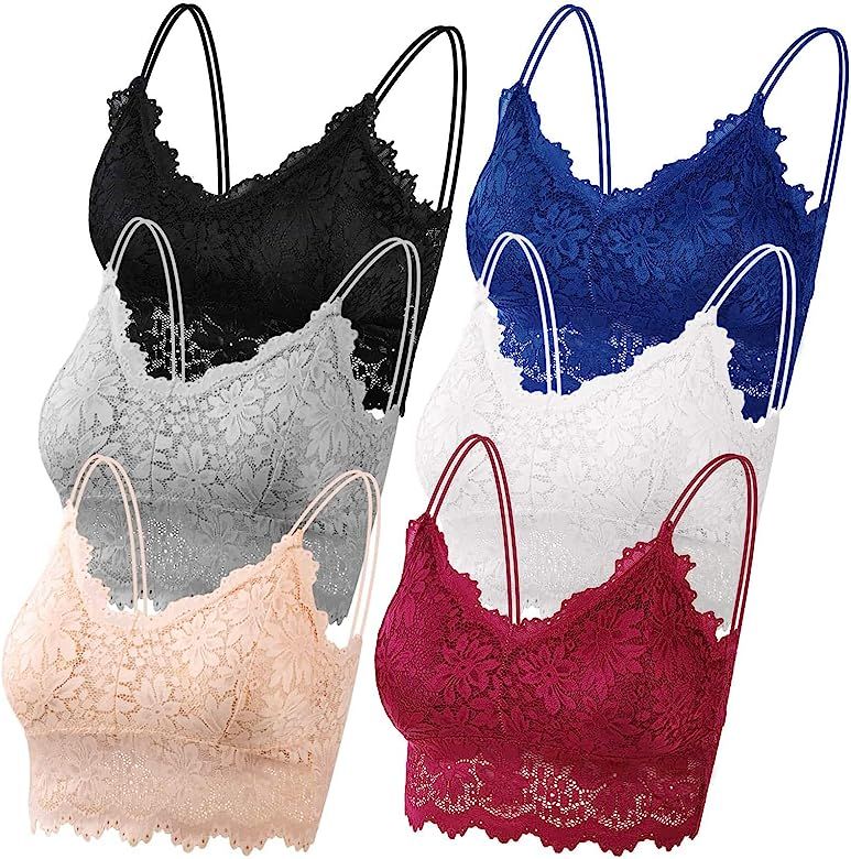 PAXCOO 6 Pcs Lace Bralette for Women, Lace Bralette Padded Lace Bandeau Bra with Straps for Women... | Amazon (US)