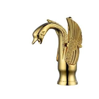 BWE Swan Single Hole Single-Handle Bathroom Faucet And Pop Up Drain & Overflow Cover in Gold A-97... | The Home Depot
