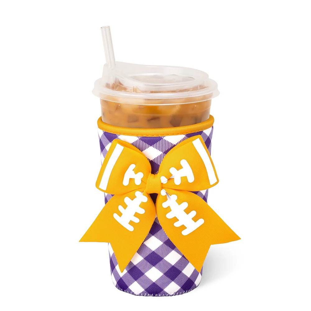 Gameday Gingham Purple + Yellow Medium Iced Cup Coolie | Swig Life