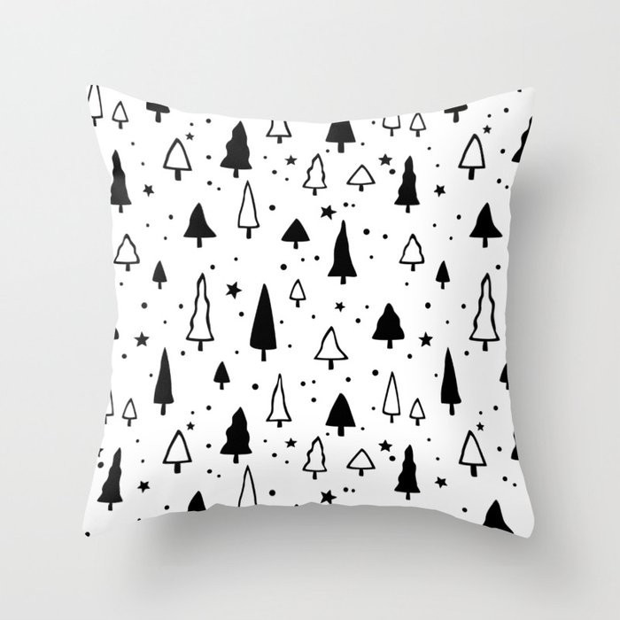 Black and white Christmas trees pattern Throw Pillow | Society6