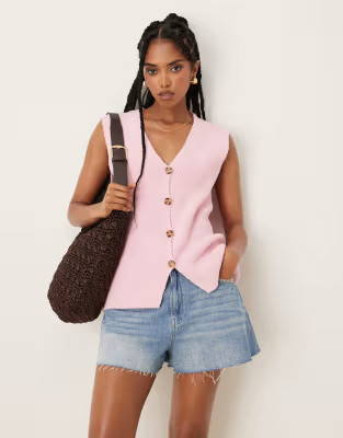 ASOS DESIGN slub knit relaxed fit waistcoat in pink | ASOS (Global)